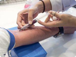 polycythemia vera PV patient getting phlebotomy treatment