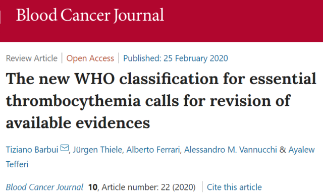 The New WHO classification for Essential Thrombocythemia calls for revision of available evidences