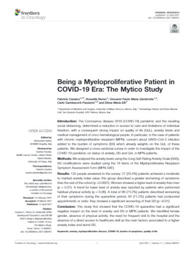 Being an MPN Patient in COVID-19 Era: The Mytico Study