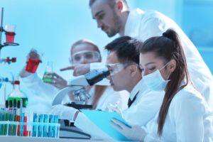 medical technicians working in lab